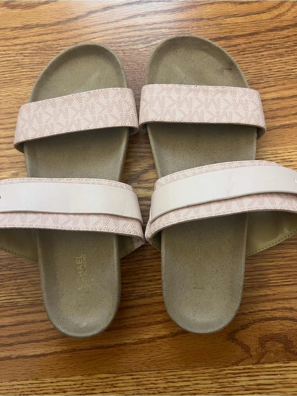 Michael Kors Dual-Strap Slide Sandals in Light Beige and Pale Pink - Picture 6 of 11